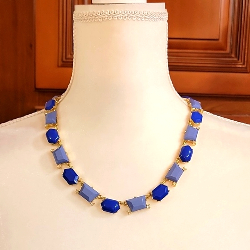 J. Crew Royal Blue & Cornflower Faux Stone & Crystal Statement Necklace